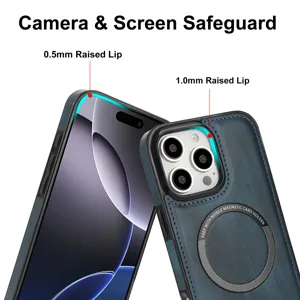 Coque de téléphone magnétique en cuir pour chargement sans fil avec protection surélevée.