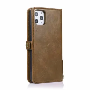 Custodia a portafoglio in pelle marrone con design magnetico rimovibile cover protettiva.