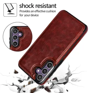 Funda de teléfono con solapa de cuero compatible con Samsung, carcasa protectora marrón antichoc.