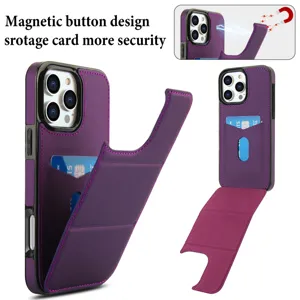 Fundas de cuero morado para teléfono con ranuras para tarjetas y cierre magnético