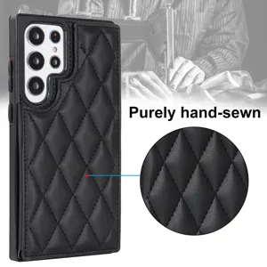 Funda de cuero acolchado de lujo tipo billetera para Samsung Galaxy S25 Ultra ranuras.