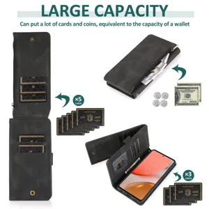 Leather flip phone wallet case with multiple card slots and large capacity for Samsung.
