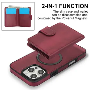 Magnetisch afneembaar 2-in-1 lederen telefoonhoesje en portemonnee met MagSafe ondersteuning.