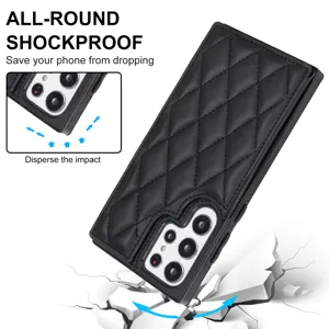 Fundas de cuero acolchado negro de alta calidad para teléfono con tarjetero y protección.