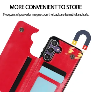 Funda de cuero rojo multifunción con ranuras para tarjetas y cierre magnético fuerte Samsung.