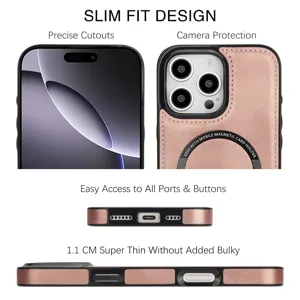 Coque de téléphone magnétique en cuir mince pour iPhone, charge sans fil, découpes précises.