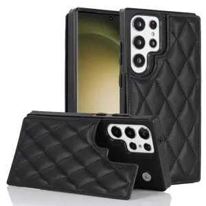 Funda de cuero acolchado negro para teléfono con cartera tarjetero para Samsung Galaxy Ultra.