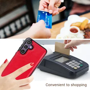 Funda protectora de cuero multifuncional compatible con Samsung, diseño de billetera roja