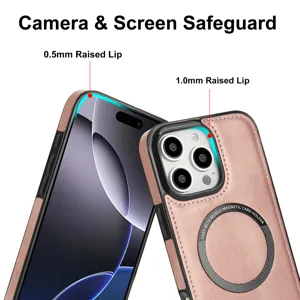 Coque de téléphone magnétique or rose compatible iPhone, protection caméra et bord surélevé.