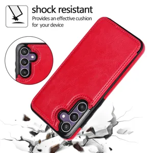 Funda de teléfono de cuero rojo vista detallada, cubierta protectora antichocoresistente.