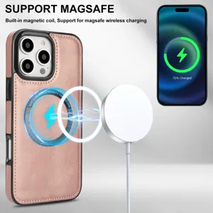 Coque de téléphone magnétique rose gold avec support de charge sans fil pour iPhone housse.