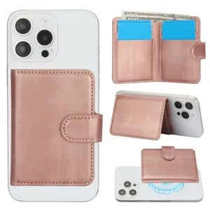 Roségouden magnetische leren telefoonportemonnee hoesje met kaartvakken en standaardfunctie.