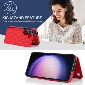 Kokkini kapitone dermatini thiki tilefonou me thiki karton kai stirihi gia Samsung Galaxy.