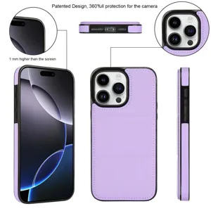 Fundas de teléfono de cuero morado compatibles con iPhone, soporte y protección completa de cámara.