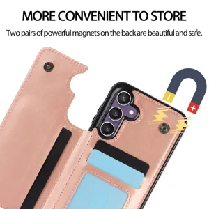 Funda de teléfono plegable de cuero PU rosa con ranuras para tarjetas e imán para Samsung.