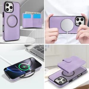Leren magnetische afneembare portemonnee telefoonhoesje ondersteunt draadloos opladen.