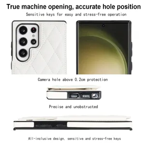 Funda de telefono acolchada blanca con tarjetero y proteccion de camara para Samsung.