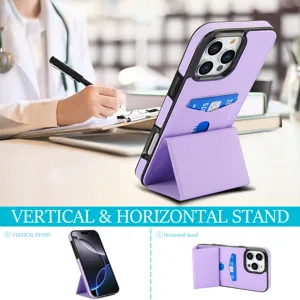 Funda de cuero tipo cartera con tarjetero y soporte vertical horizontal para iPhone.