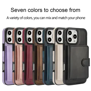 Multifunctionele lederen portemonnee telefoonhoes met kaartvak en magnetisch ontwerp.