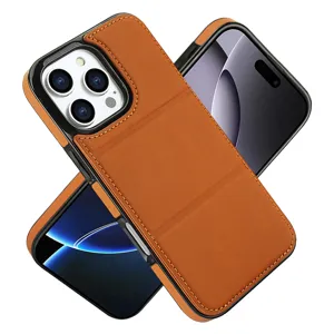 Funda de cuero marrón para teléfono con tarjetero y soporte para la serie iPhone.
