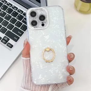 Θήκη iPhone με υφή μαργαριταριού, μεταλλικό δαχτυλίδι στήριξης και προστασία φακού.