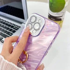 Μωβ ιριδίζουσα θήκη τηλεφώνου για iPhone με στήριγμα δαχτυλιδιού και προστασία κάμερας