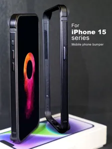 Metal phone bumper case for iPhone 15 series, slim protective metal frame accessory.