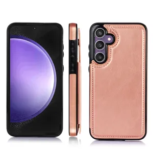 Funda de cuero oro rosado multifuncional con detalles de la cubierta del teléfono.
