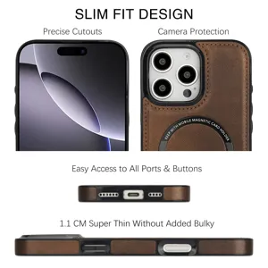 Coque de téléphone magnétique en cuir mince pour iPhone avec découpes précises et protection.
