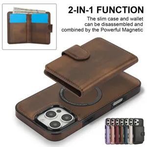 Afneembare magnetische portemonnee telefoonhoesje met kaartsleuven en MagSafe ondersteuning.