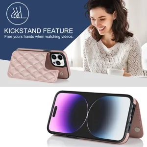 Quilted leather phone case with card slot and kickstand feature for iPhone 16 Pro Max 15