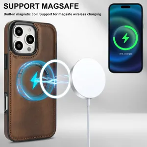 Coque de téléphone en cuir magnétique compatible avec la charge sans fil MagSafe.