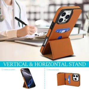 Funda de cartera de cuero con tarjetero y soporte plegable para iPhone 16 15 Pro Max.