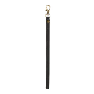 Black leather wrist strap replacement strap with bronze metal lobster clasp and metal rivet closure