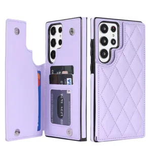 Funda Protectora de Teléfono de Imitación de Cuero Acolchado Billetera Multifuncional con Tarjetero Soporte Tapa