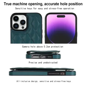 Green quilted leather phone case with card slot double buckle for iPhone max protection cover