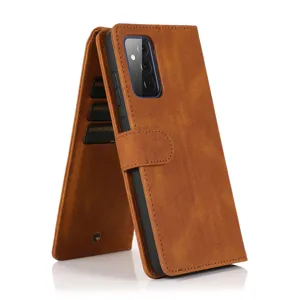 Brown leather flip phone case with card slots, stylish wallet protective cover for smartphone