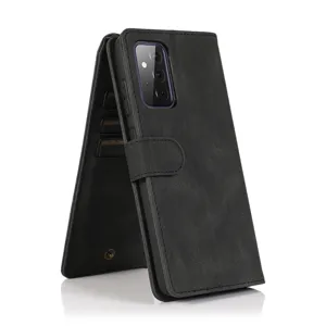 Black flip leather wallet phone case with card slots and magnetic closure for smartphone detail.