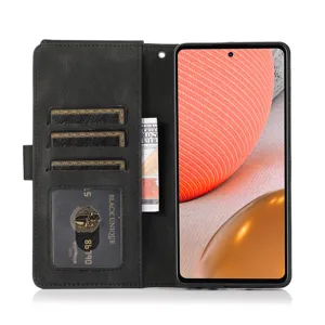 Black leather flip wallet phone case with card slots and cash pocket for Samsung Galaxy series.