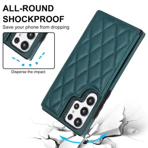 Funda de cuero acolchado de lujo para móvil con tarjetero y protección antichoque superior.