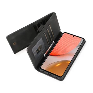 Black leather flip phone case wallet with card slots and large capacity pocket design.