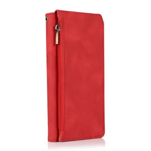 Red flip leather phone case wallet card slot large capacity protective cover detail view