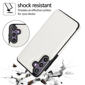 Vista detallada de la funda con solapa de cuero blanco para Samsung, diseño antichoque.