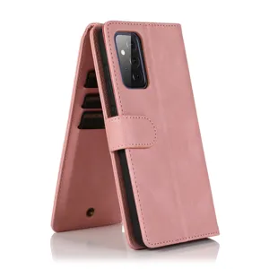 Pink wallet phone case detail view, PU leather flip cover with multiple card slots.