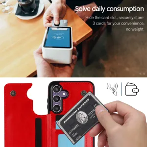 Fundas de cartera de cuero multifuncionales para Samsung S24FE S23 Ultra con ranuras para tarjetas.