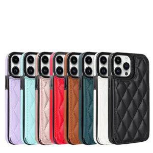 Premium quilted leather phone case with card slot holder, multi-color protective back cover sleek design.
