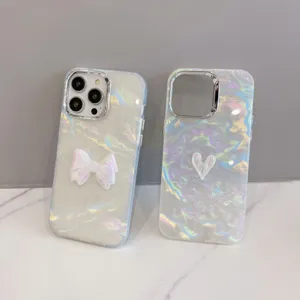 Electroplated Shell Texture Phone Case Heart Bowknot 3D Shockproof TPU Cover For iPhone 17 16 15 14 13 12 11 Pro Max Plus Luxury Ins Style Shell Protective Case