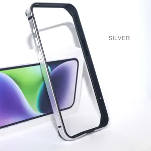 Silver metal phone bumper frame detail shot, showing slim profile and inner protection design.