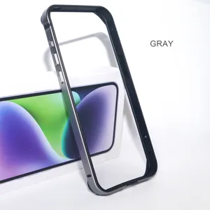 Metal silicone phone bumper frame for iPhone, sleek slim protective case in gray color option.