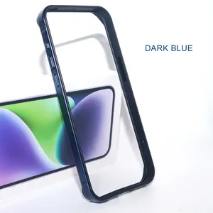 Metal bumper case for iPhone 15 Pro Max, thin aluminum frame protective cover dark blue
